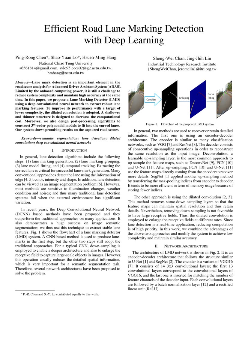 Efficient Road Lane Marking Detection with Deep Learning | DeepAI