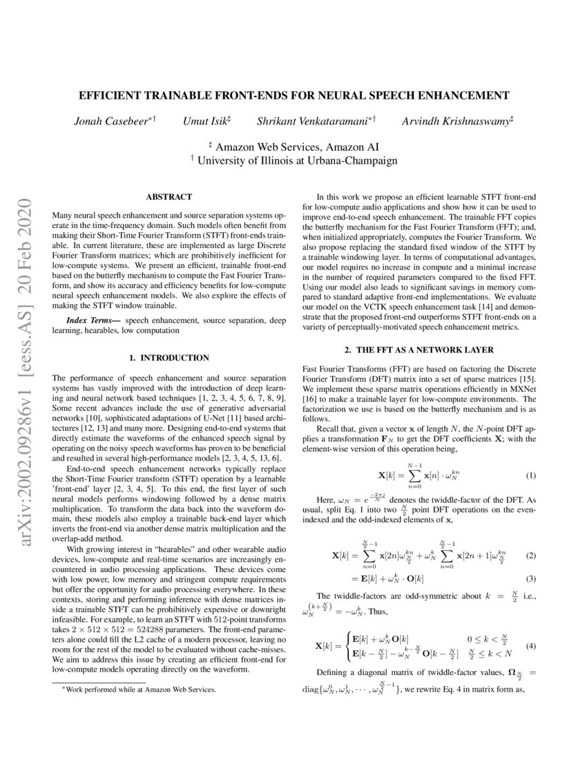 Efficient Trainable FrontEnds for Neural Speech Enhancement DeepAI
