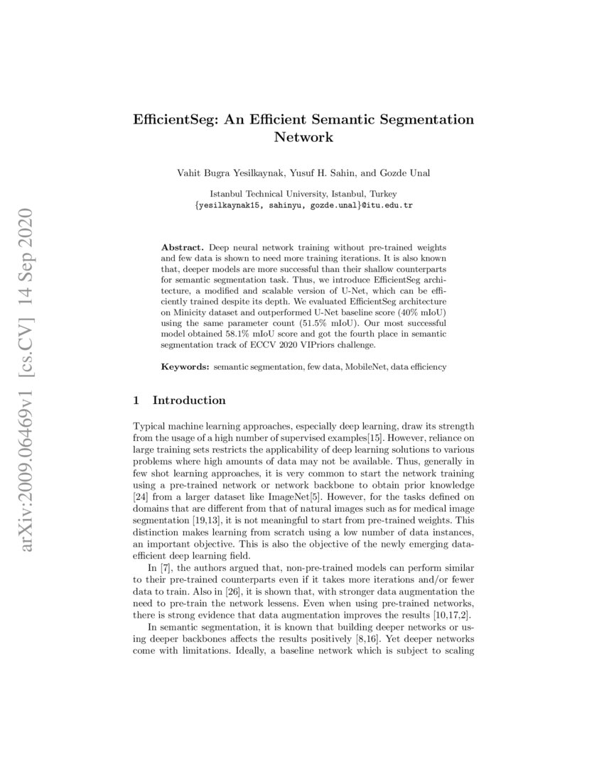 Efficientseg An Efficient Semantic Segmentation Network Deepai