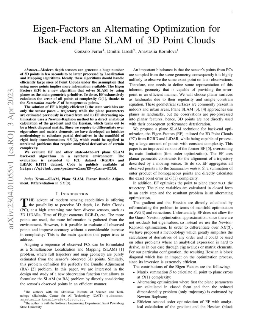 Eigen-Factors an Alternating Optimization for Back-end Plane SLAM of 3D ...