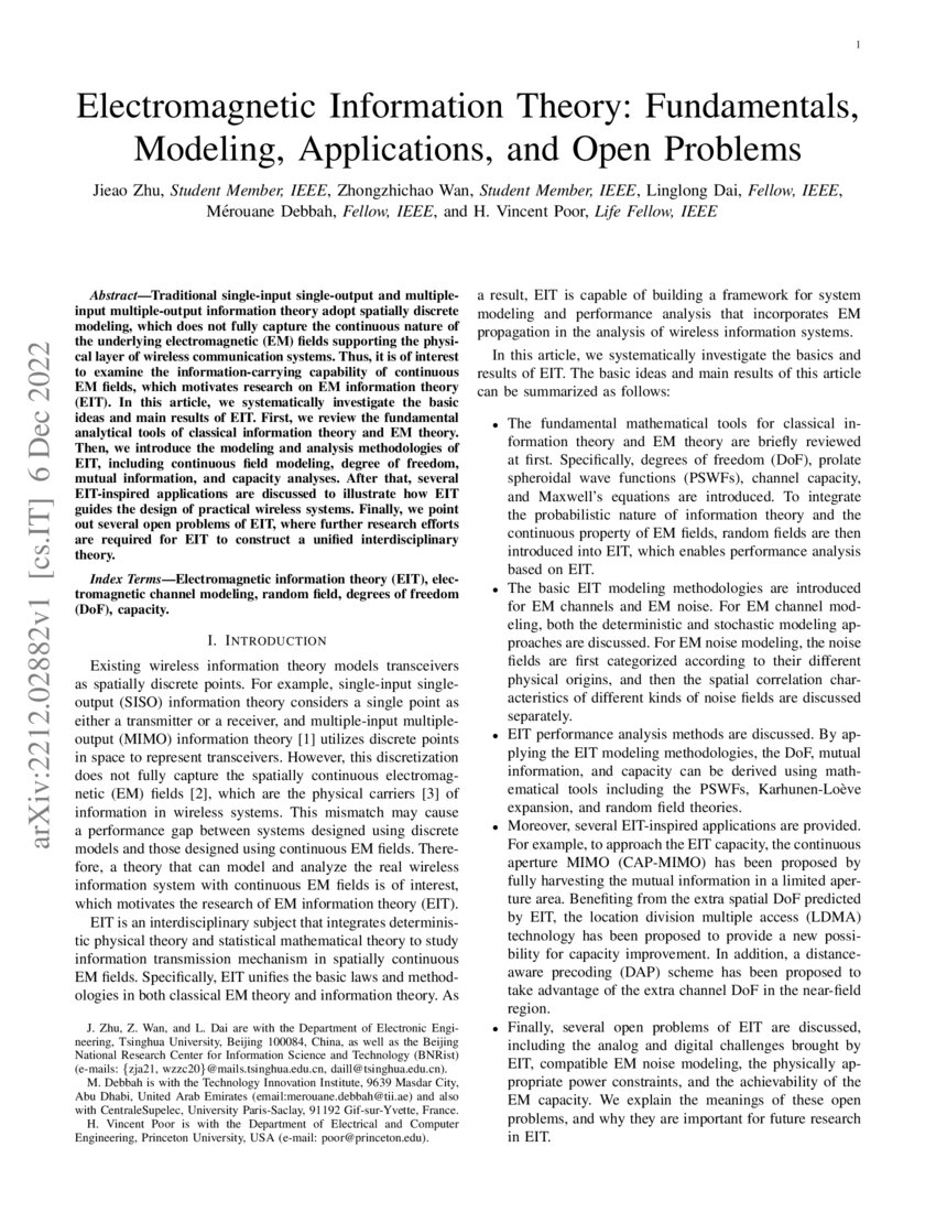 Electromagnetic Information Theory Fundamentals Modeling
