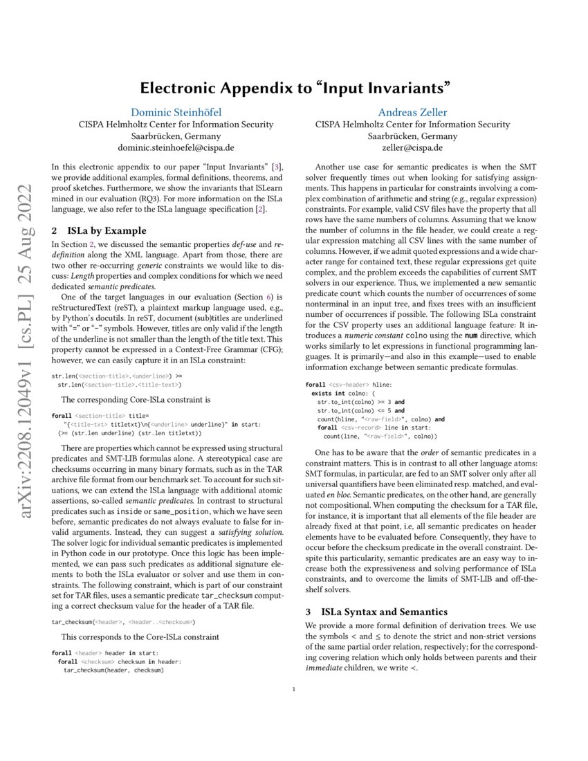 Electronic Appendix to "Input Invariants" DeepAI