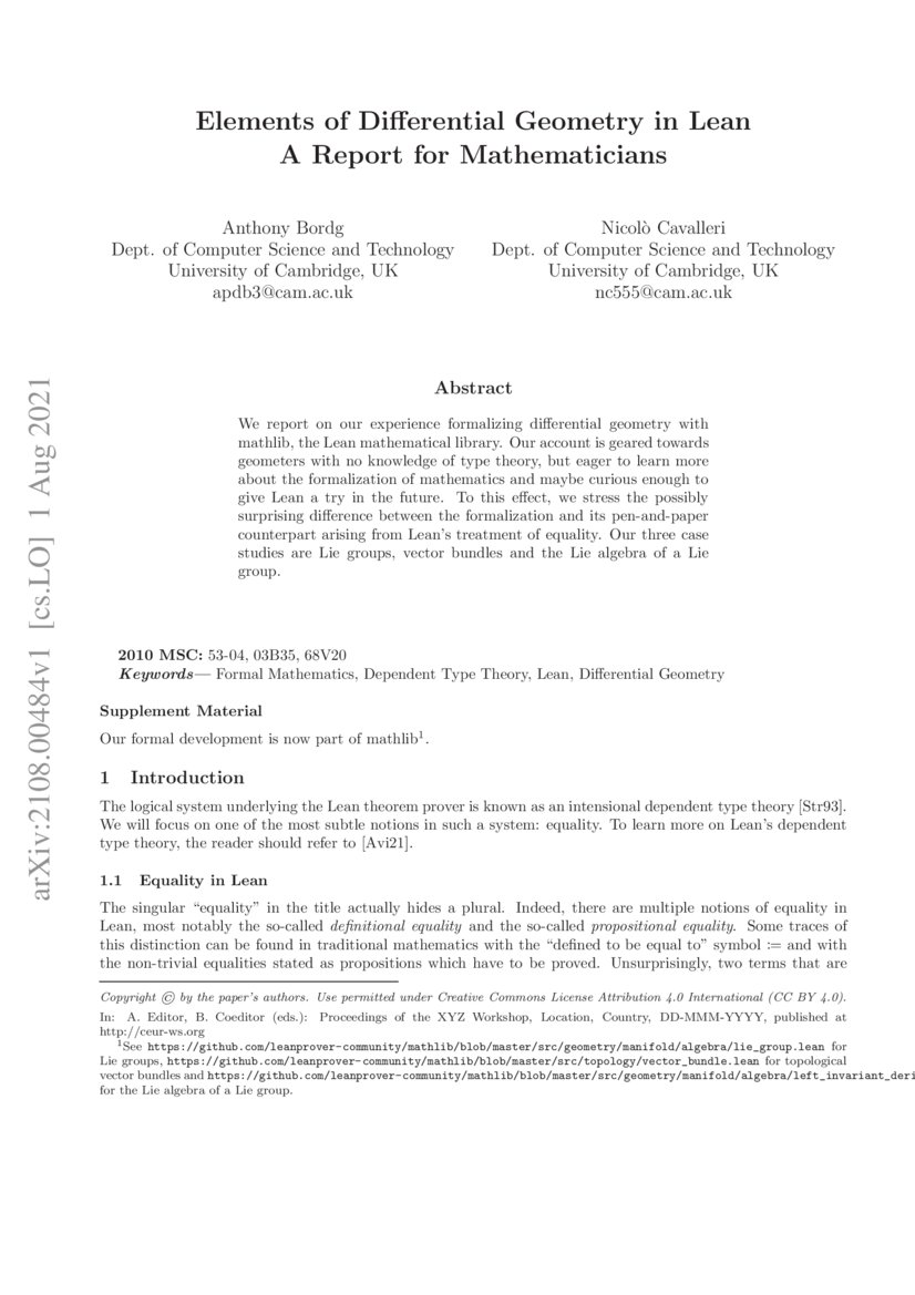 Elements of Differential Geometry in Lean A Report for Mathematicians