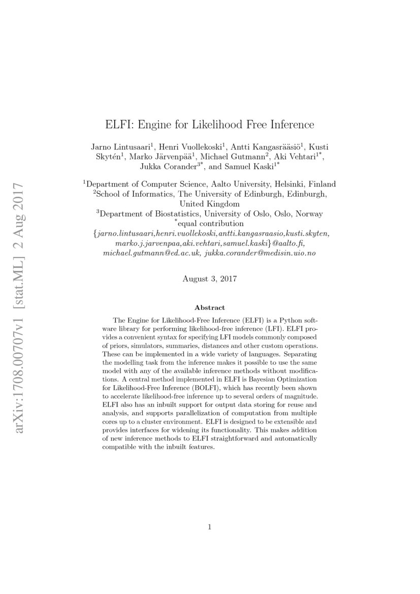 ELFI Engine for Likelihood Free Inference DeepAI
