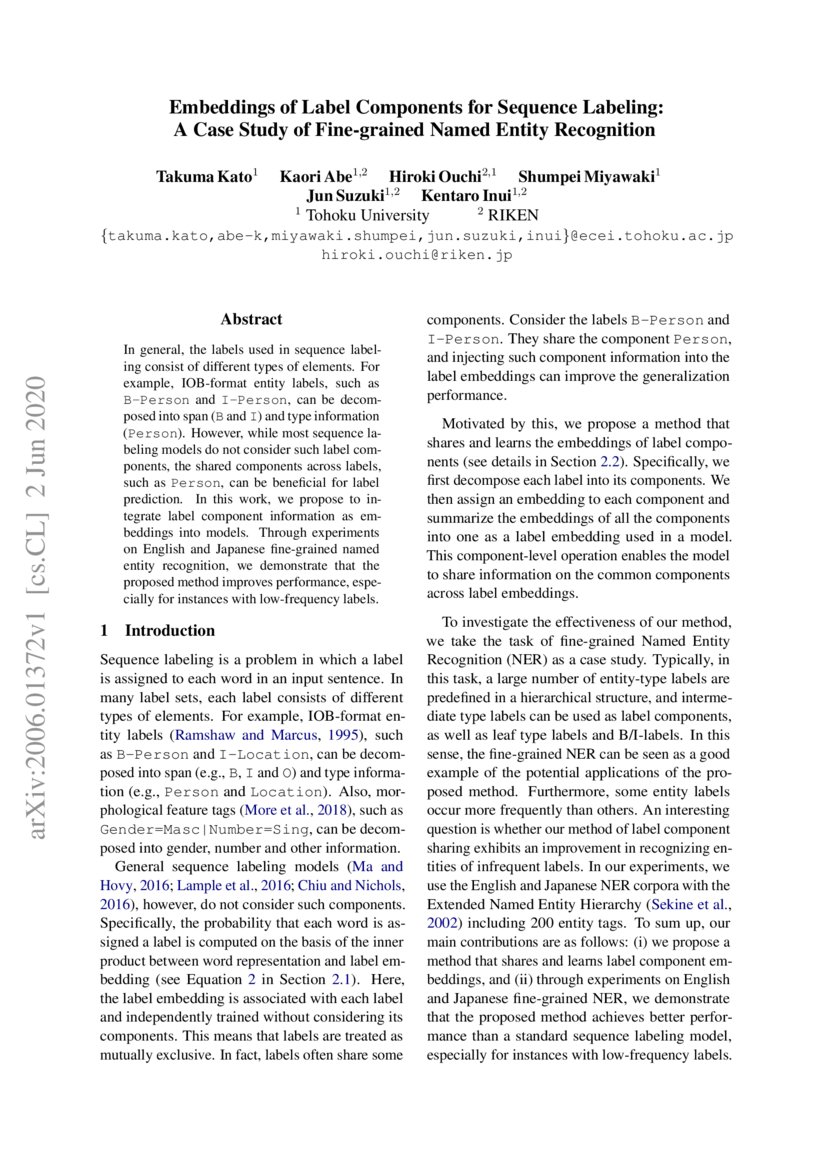 Embeddings of Label Components for Sequence Labeling A Case Study of