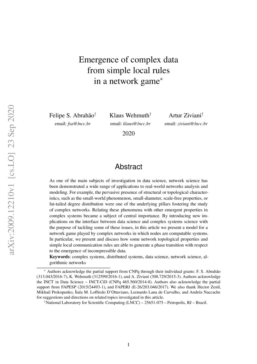 Emergence of complex data from simple local rules in a network game