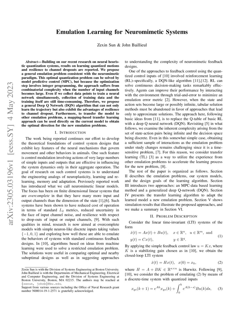 Emulation Learning for Neuromimetic Systems DeepAI