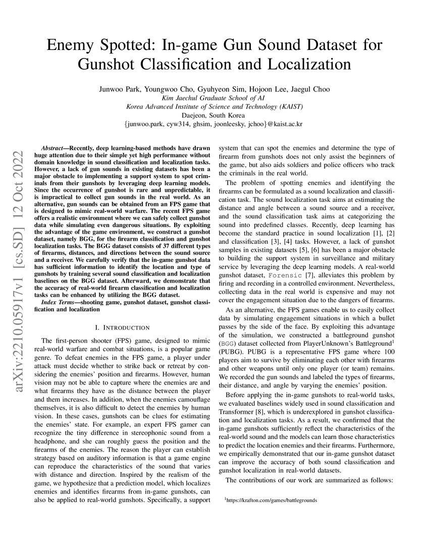 Enemy Spotted ingame gun sound dataset for gunshot classification and
