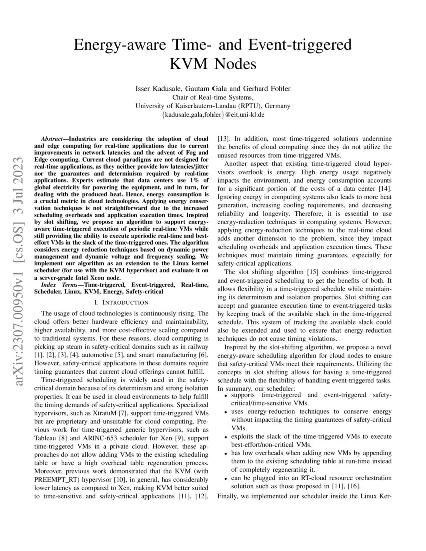 Energyaware Time and Eventtriggered KVM Nodes DeepAI