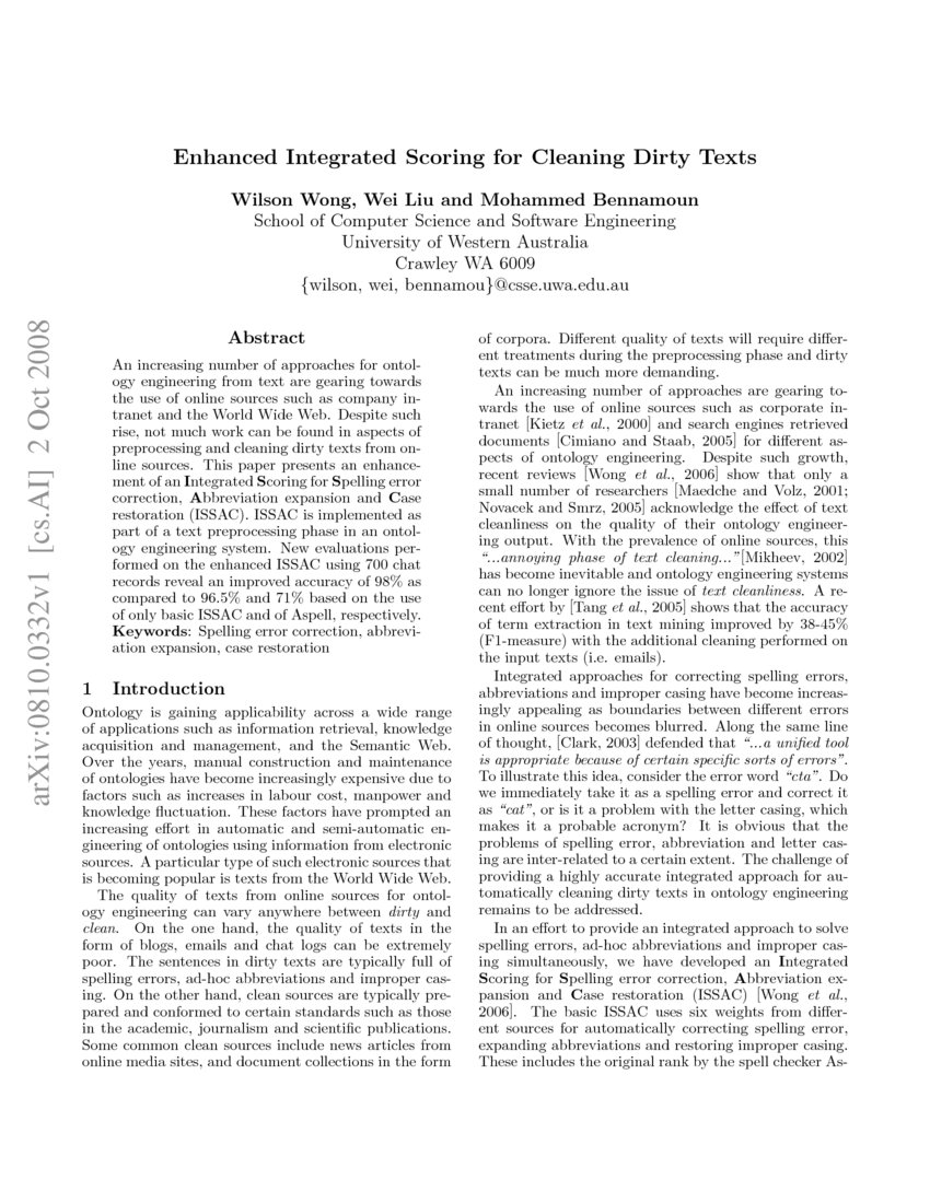 Enhanced Integrated Scoring for Cleaning Dirty Texts DeepAI