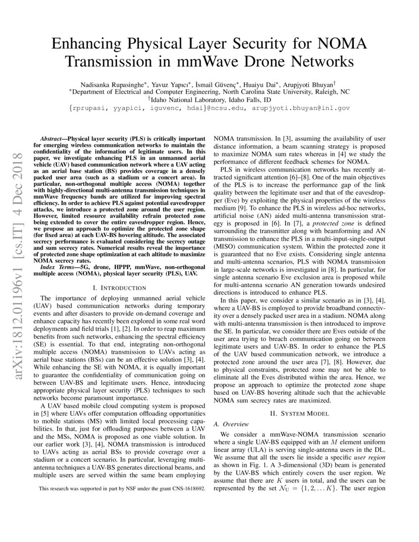 Enhancing Physical Layer Security for NOMA Transmission in mmWave Drone ...