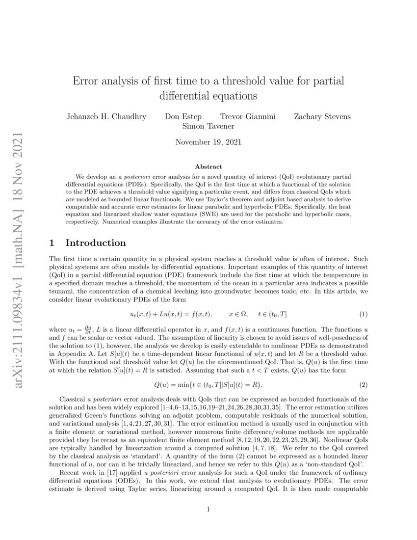 Error analysis of first time to a threshold value for partial