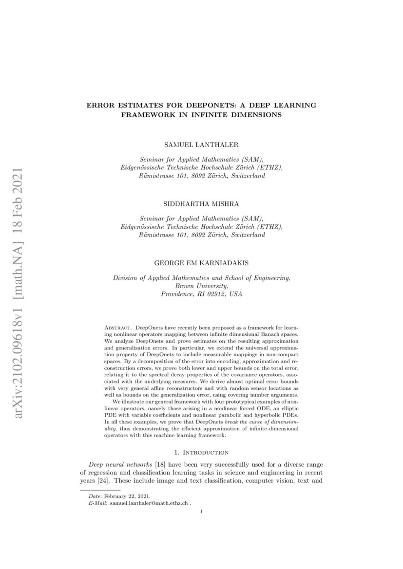 Error estimates for DeepOnets: A deep learning framework in infinite ...