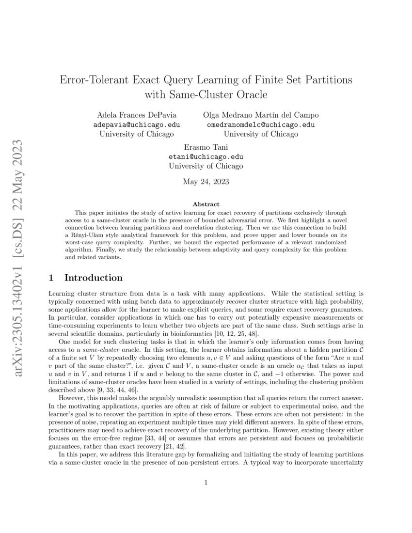 ErrorTolerant Exact Query Learning of Finite Set Partitions with Same