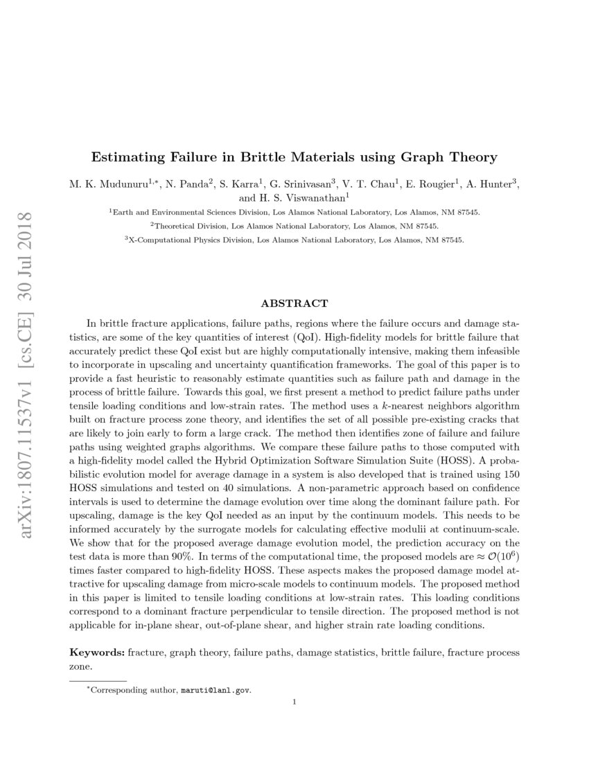 Estimating Failure in Brittle Materials using Graph Theory DeepAI