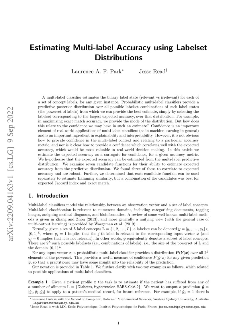 Estimating Multilabel Accuracy using Labelset Distributions DeepAI