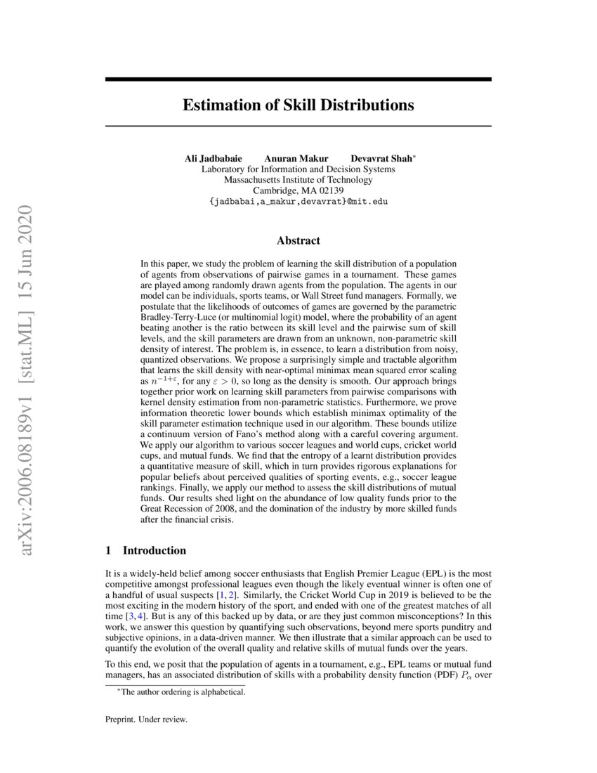Skill Distribution Language Estimation of Skill Distributions | DeepAI