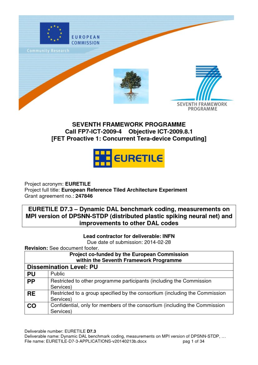 EURETILE D7.3 Dynamic DAL benchmark coding, measurements on MPI
