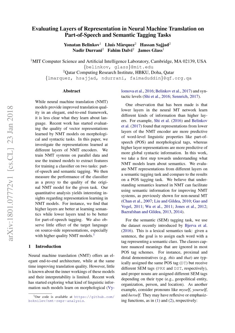Evaluating Layers of Representation in Neural Machine Translation on