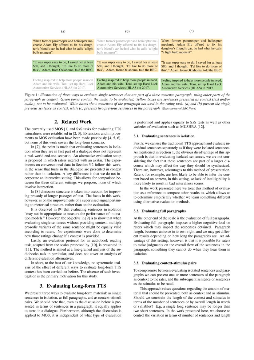 Evaluating Long Form Text To Speech Comparing The Ratings Of Sentences And Paragraphs Deepai