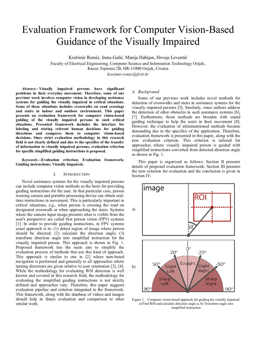 Evaluation Framework for Computer VisionBased Guidance of the Visually Impaired DeepAI
