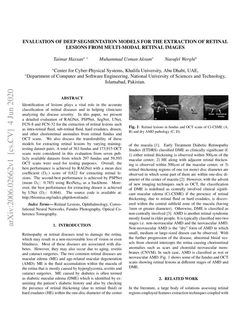 Evaluation Of Deep Segmentation Models For The Extraction Of Retinal Evaluation Of Deep Segmentation Models For The Extraction Of Retinal