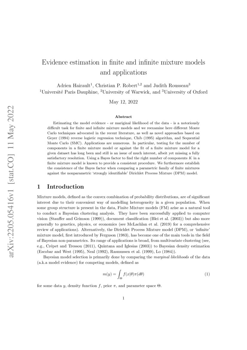 Evidence estimation in finite and infinite mixture models and