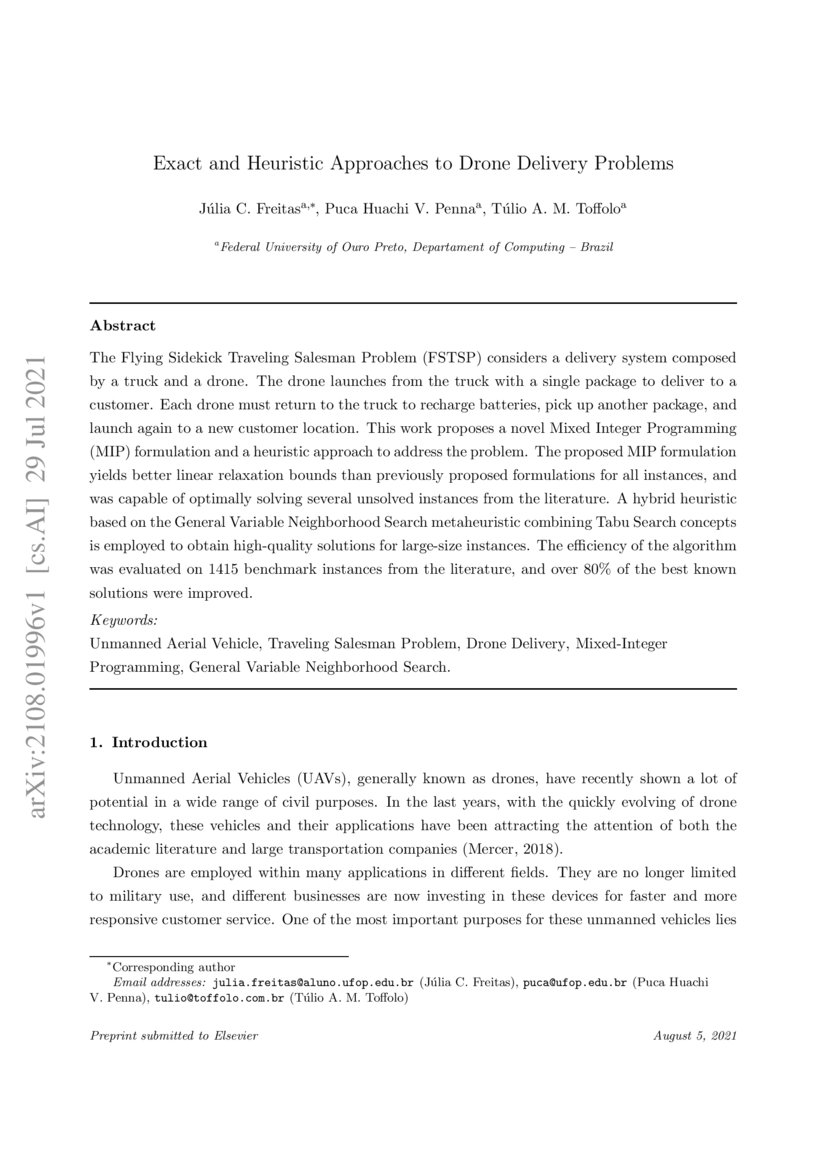 Exact and Heuristic Approaches to Drone Delivery Problems DeepAI