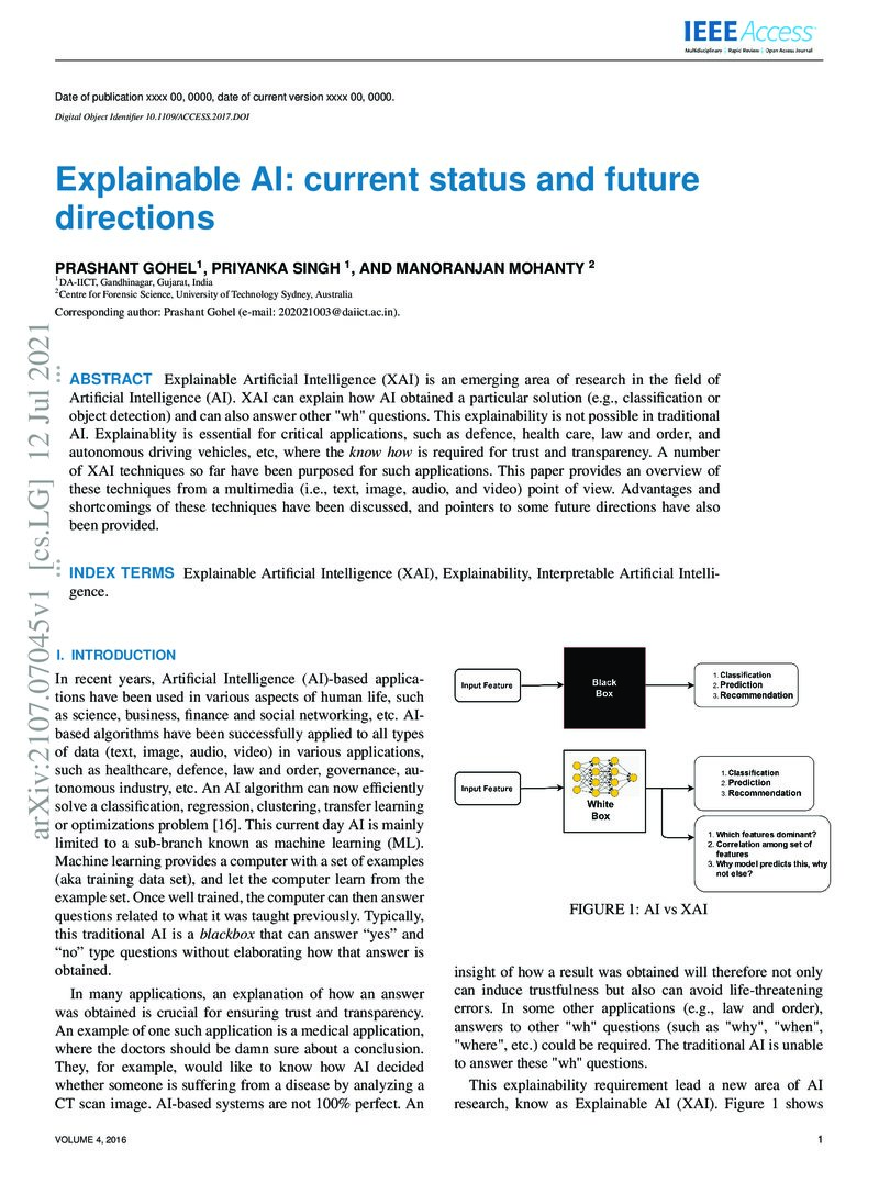 Explainable AI: current status and future directions | DeepAI