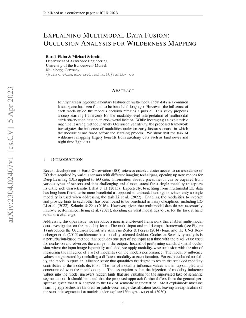 Explaining Multimodal Data Fusion Occlusion Analysis for Wilderness