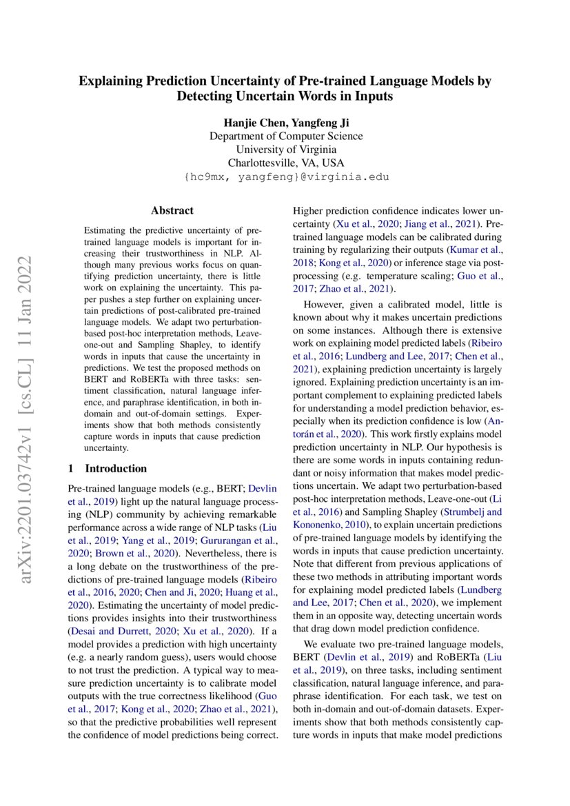 Explaining Prediction Uncertainty of Pretrained Language Models by
