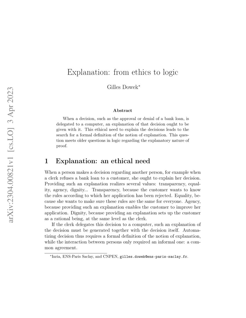 Explanation from ethics to logic DeepAI