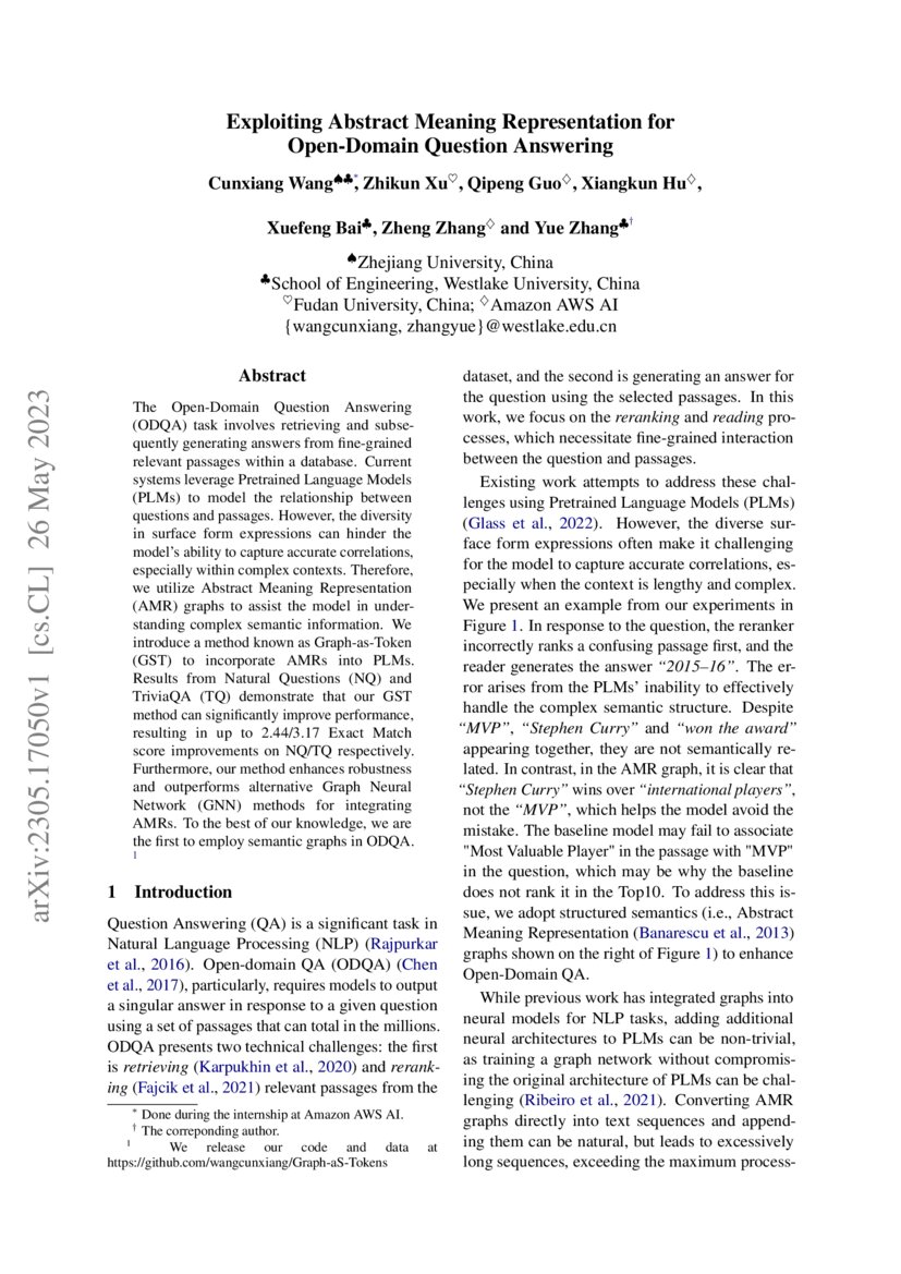 Exploiting Abstract Meaning Representation for OpenDomain Question
