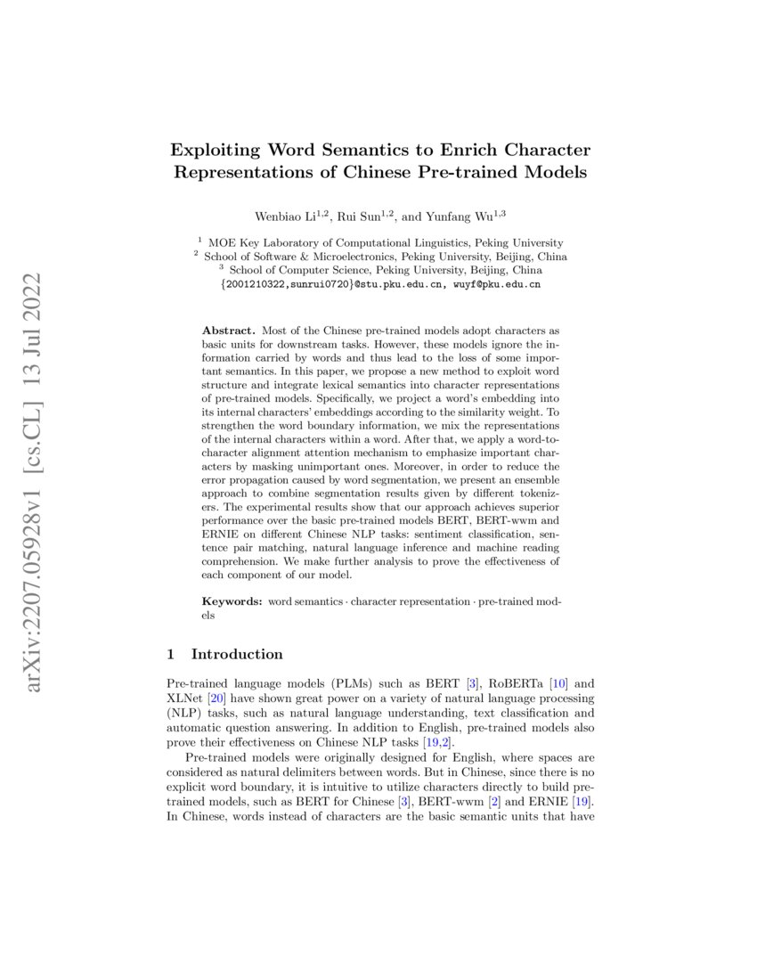 Exploiting Word Semantics To Enrich Character Representations Of Exploiting Word Semantics To Enrich Character Representations Of