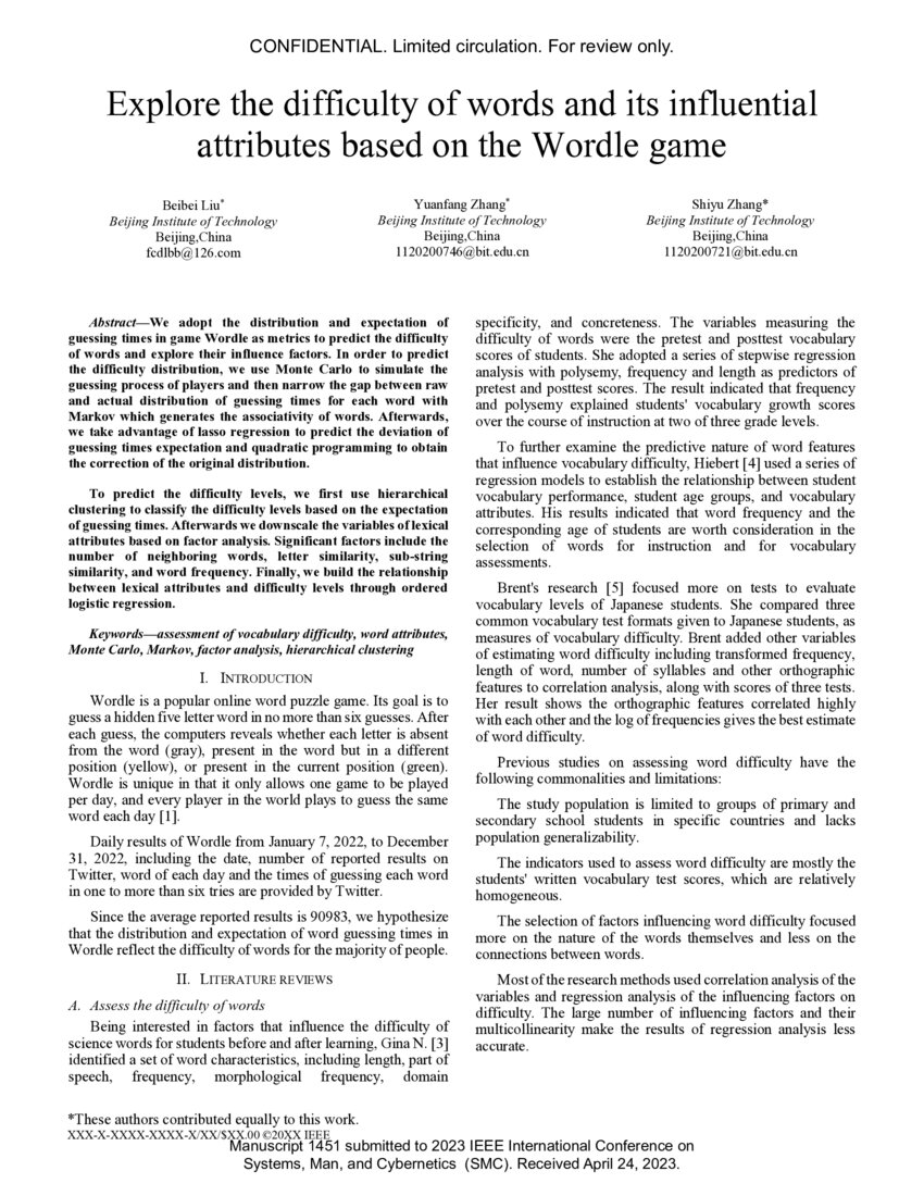 Explore the difficulty of words and its influential attributes based on