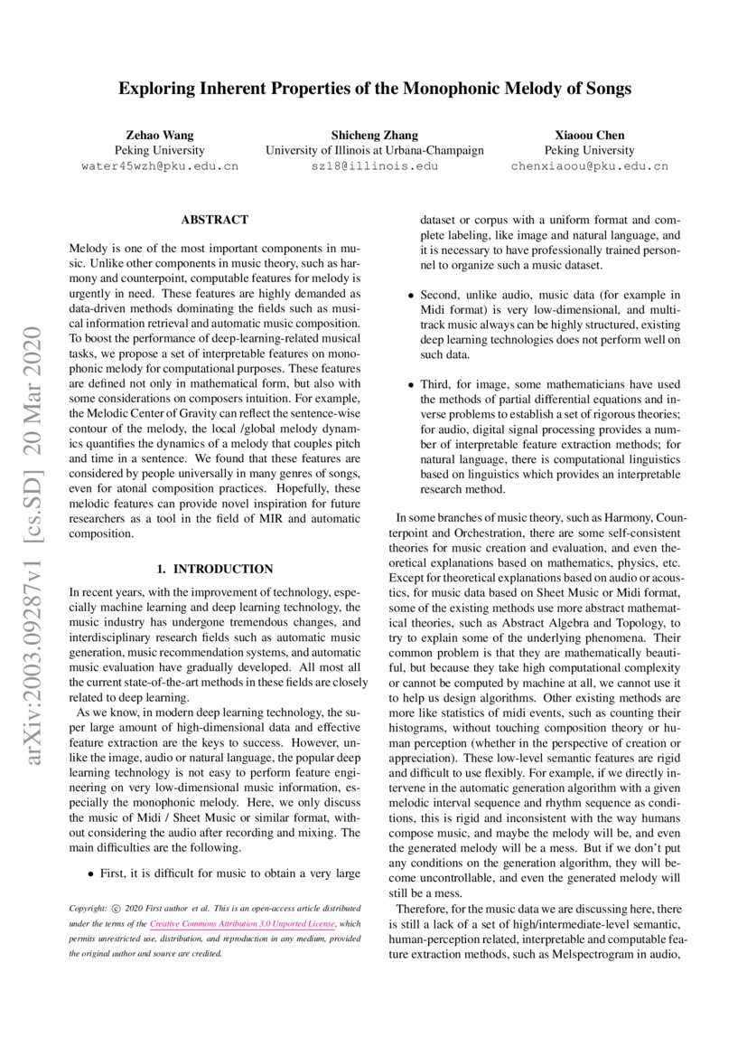 Exploring Inherent Properties of the Monophonic Melody of Songs DeepAI
