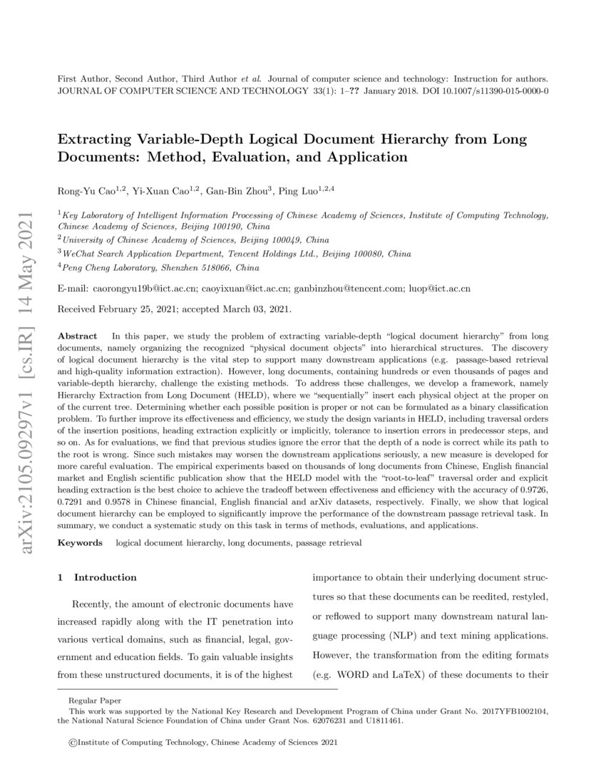 Extracting Variable-Depth Logical Document Hierarchy from Long ...