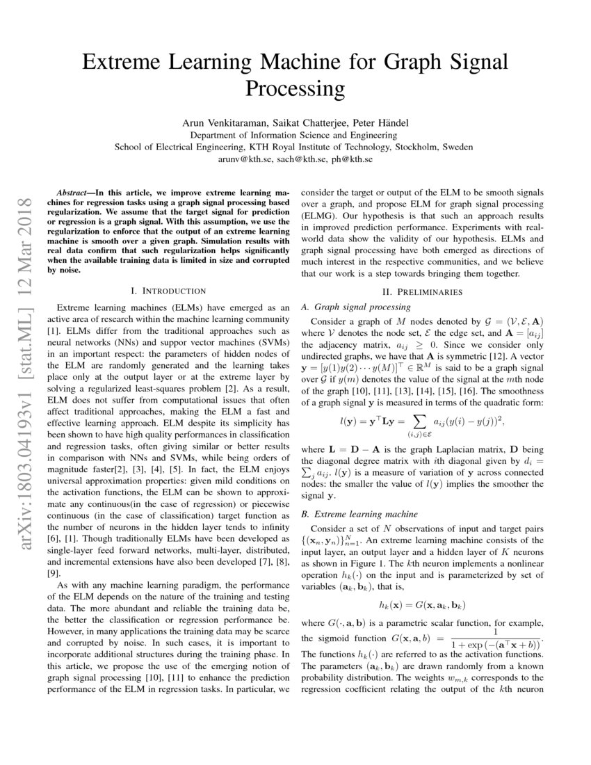 Extreme Learning Machine for Graph Signal Processing DeepAI