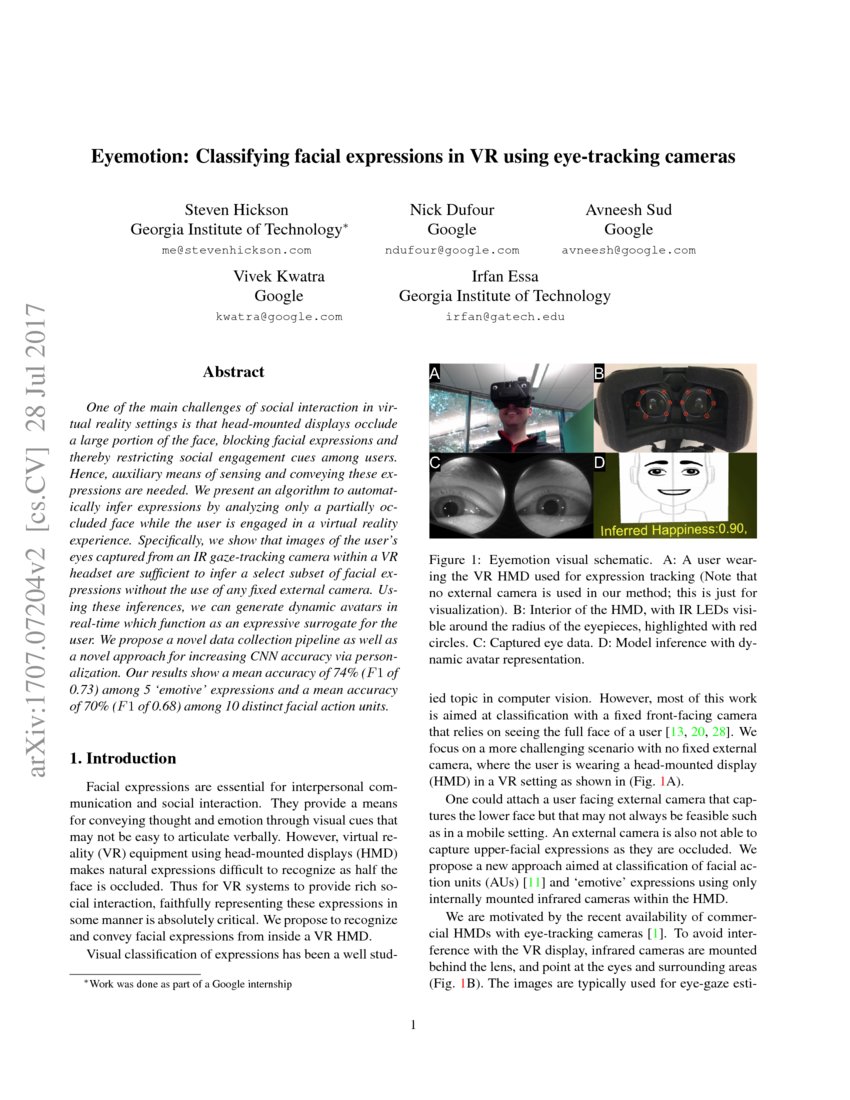 Eyemotion Classifying Facial Expressions In Vr Using Eye Tracking Cameras Deepai Teknicks uses eye tracking software technology to run eye tracking tests and studies to improve cro, usability, and improve user experience. deepai