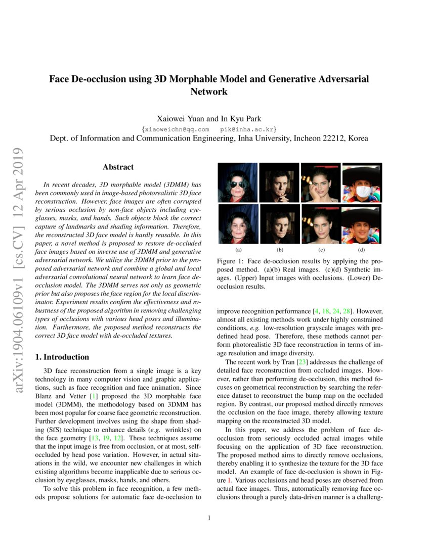 Face De-occlusion using 3D Morphable Model and Generative Adversarial ...