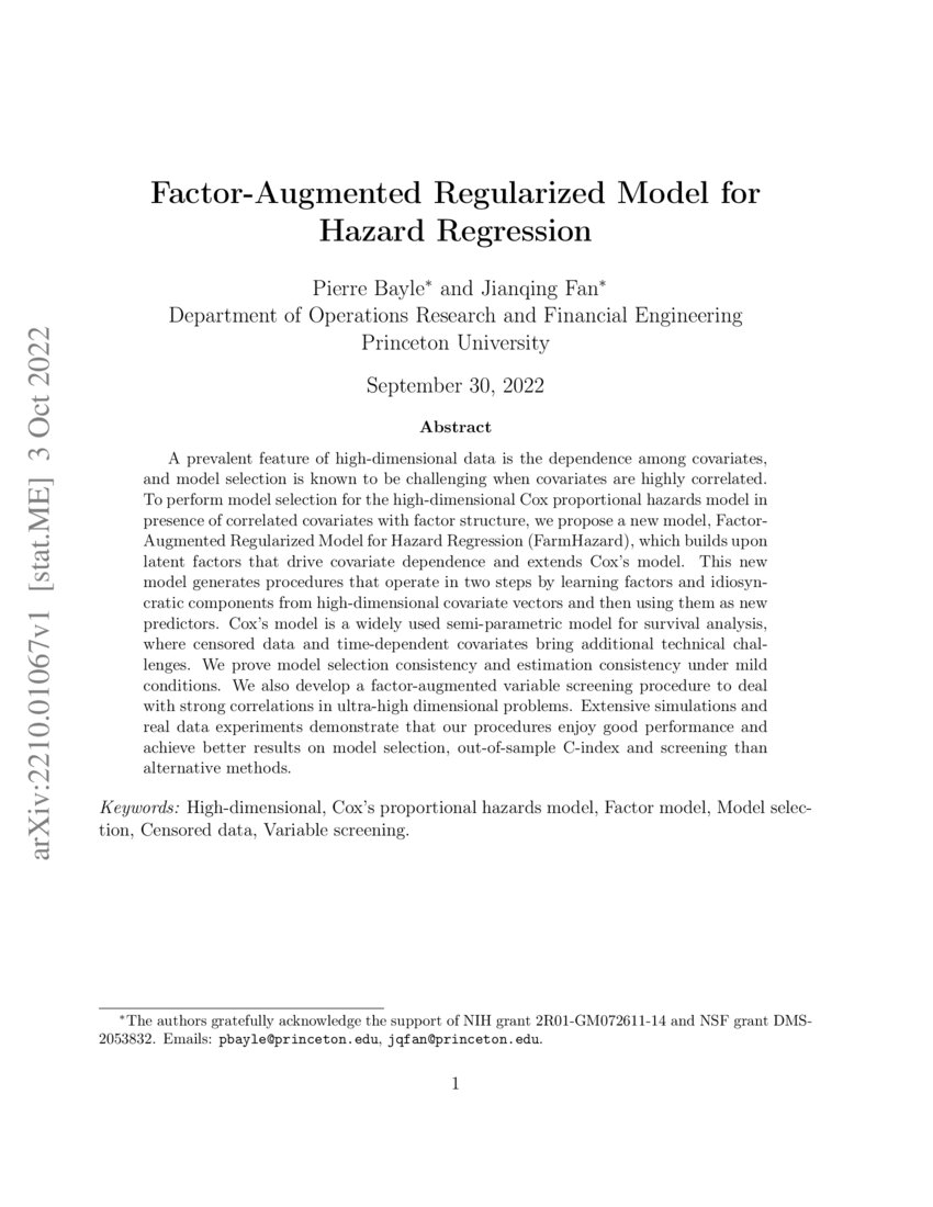 Factor-Augmented Regularized Model for Hazard Regression | DeepAI