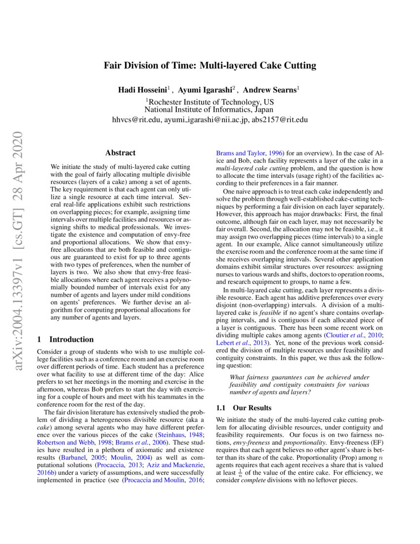 Fair Division of Time Multilayered Cake Cutting DeepAI