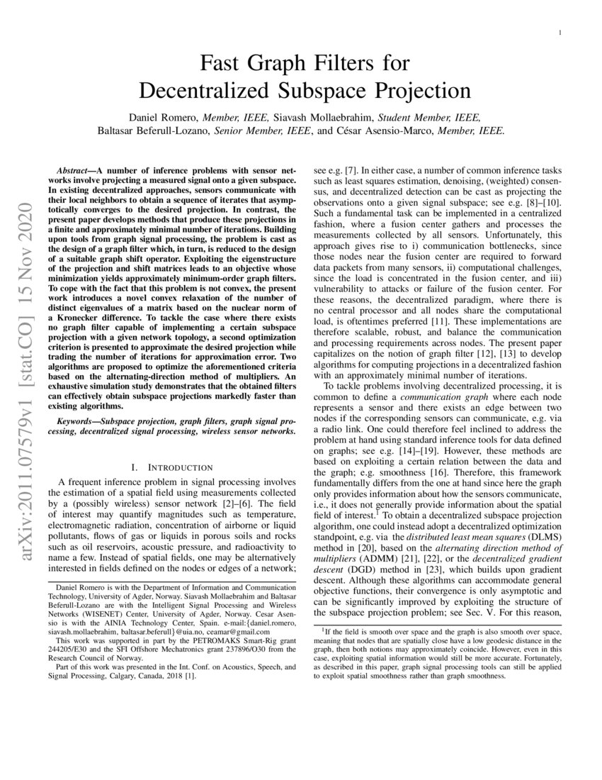 Fast Graph Filters for Decentralized Subspace Projection DeepAI