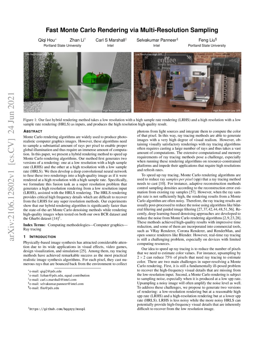 Fast Monte Carlo Rendering via MultiResolution Sampling DeepAI