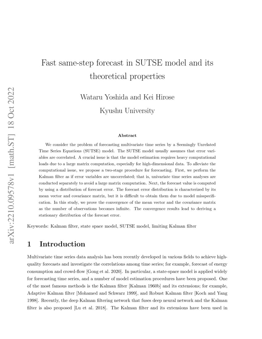 Fast Same step Forecast In SUTSE Model And Its Theoretical Properties