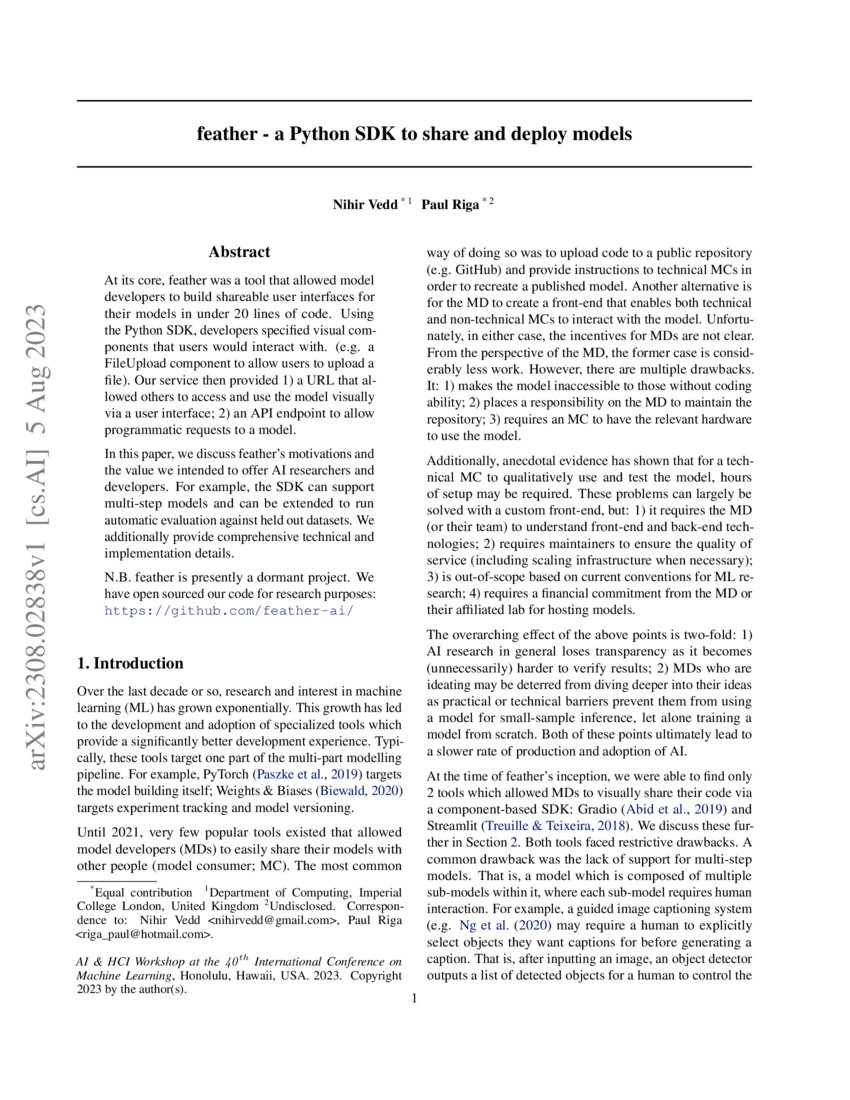 feather a Python SDK to share and deploy models DeepAI