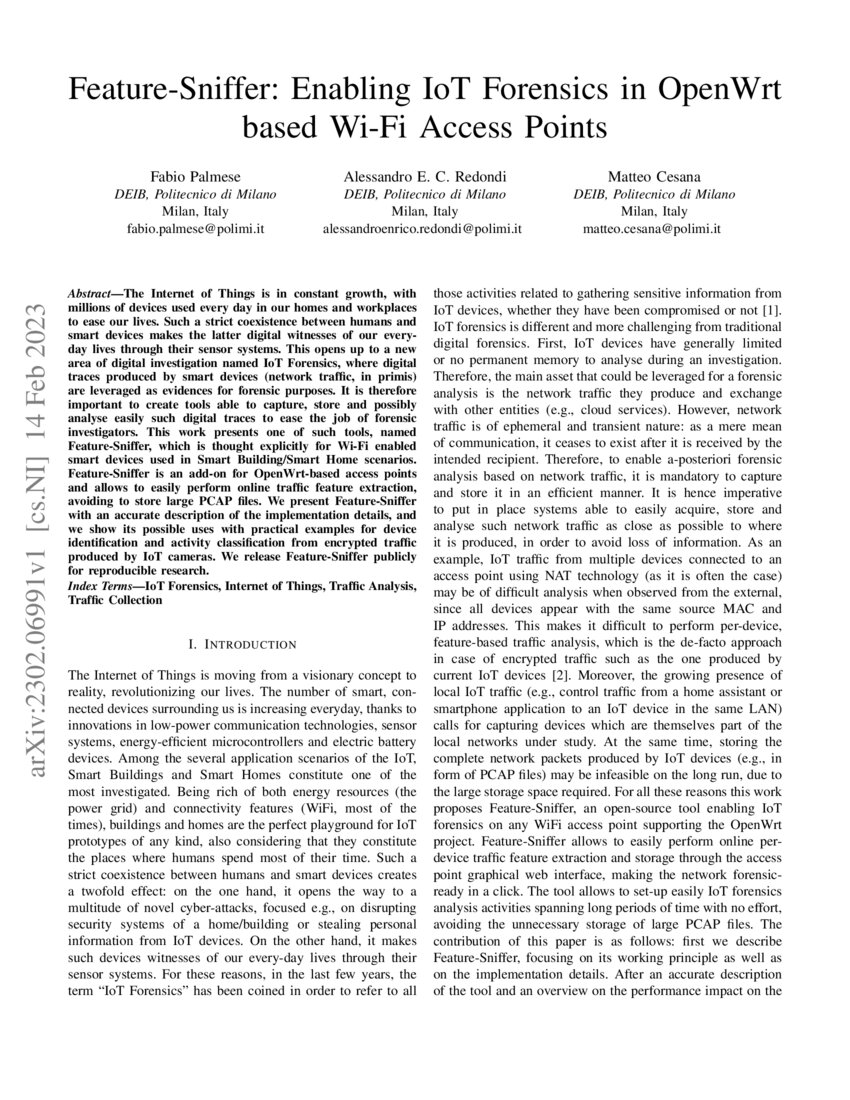 FeatureSniffer Enabling IoT Forensics in OpenWrt based WiFi Access