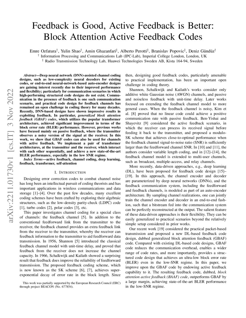 Feedback is Good, Active Feedback is Better Block Attention Active Feedback Codes DeepAI