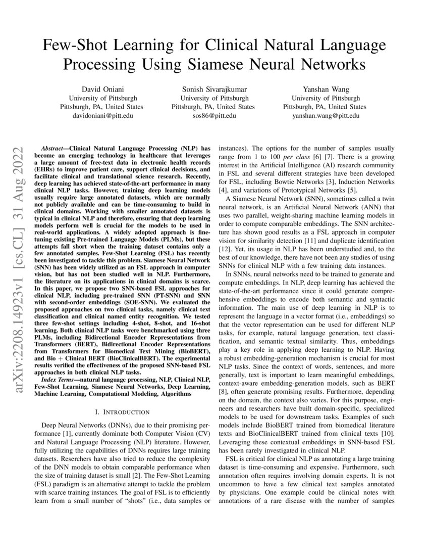 Few-Shot Learning for Clinical Natural Language Processing Using ...