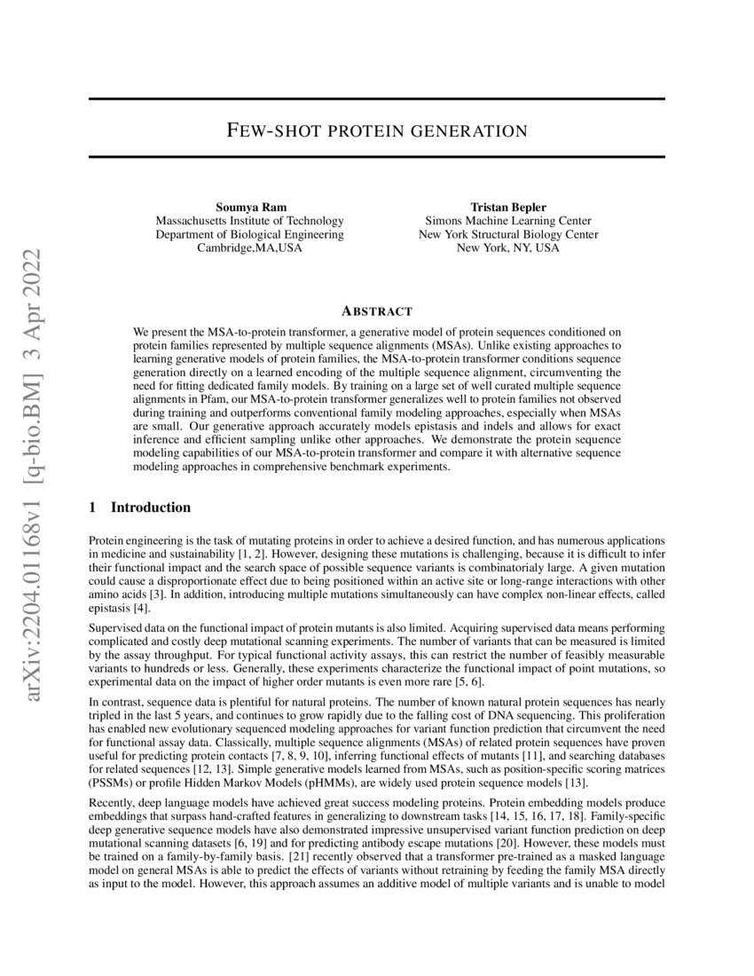 Few Shot Protein Generation DeepAI
